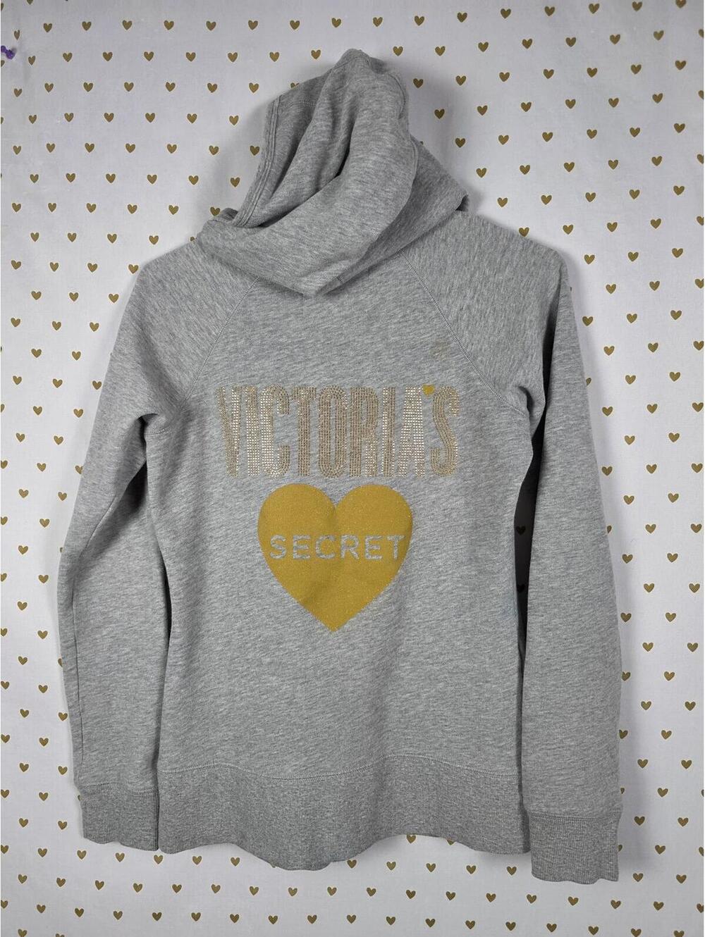 Victorias Secret BLING WINGS Full zip hoodie jacket SMALL Bling Gold logo HEART